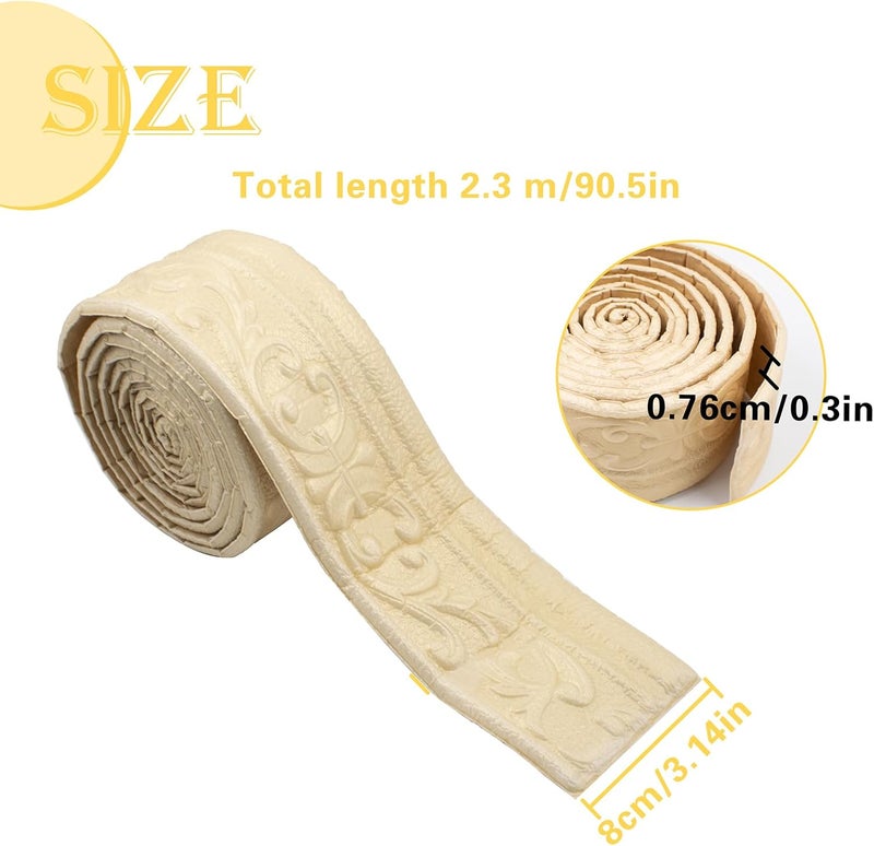 QoTang 90 x 3 Inch Foam Molding Trim Peel and Stick, Flexible Crown Molding Wallpaper Border Self Adhesive, 3D Wall Base Moulding Trim, Wall Edging Lines Foam Baseboard for Home Hotel DIY, Gold, 1 Roll - Image 2